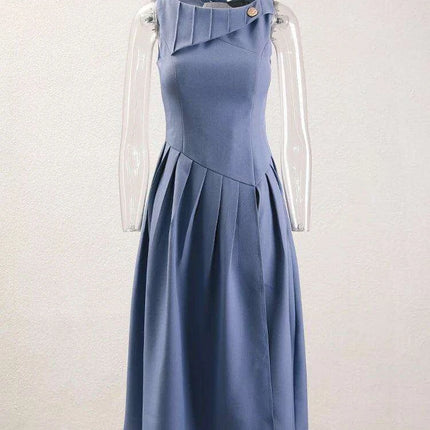 Elegant High Split Pleated Evening Dress with Zipper Waist for Women