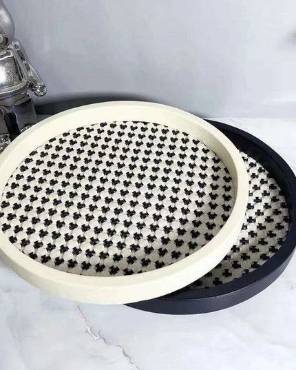 Elegant Velvet Leather Round Storage Tray: Chic Organizer for Jewelry and Cosmetics