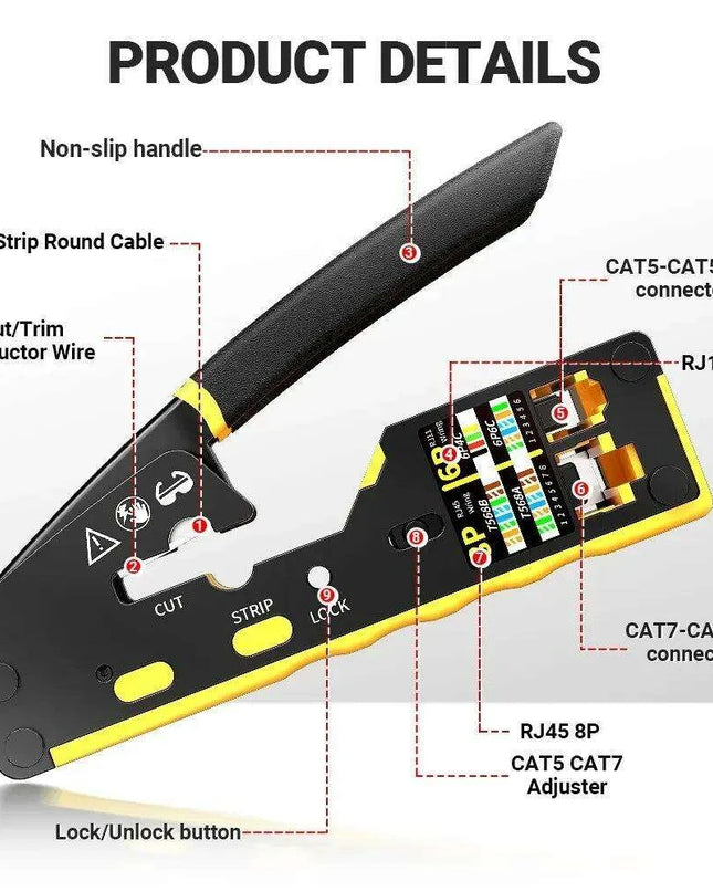 AMPCOM EZ-Type All-in-One RJ45 Crimping Tool Kit for Network and Telephone Cables