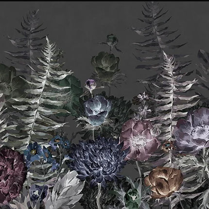Dark Botanical Floral Mural Wallpaper — Custom Size | Très Élite