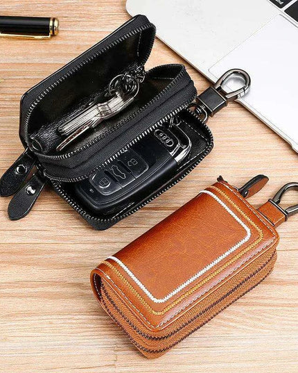 Sophisticated Dual-Pocket Genuine Leather Key Holder