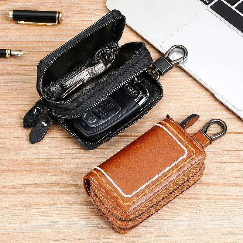 Sophisticated Dual-Pocket Genuine Leather Key Holder