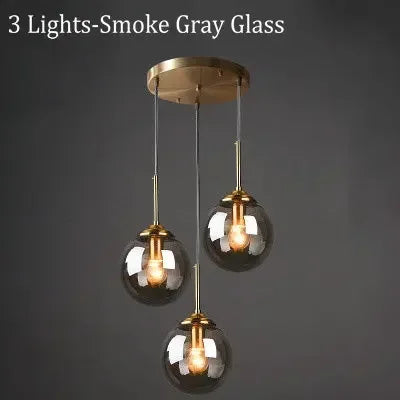 Glass Pendant Lamp — Amber, Smoke Gray & Clear, E27, 1 or 3 Light