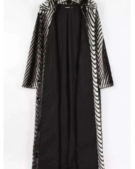 Elegant Striped Faux Mink Fur Winter Coat