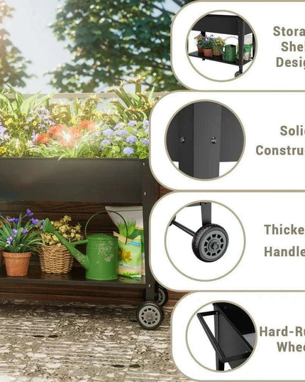 Elevated Galvanized Steel Mobile Garden Planter with Storage and Wheels