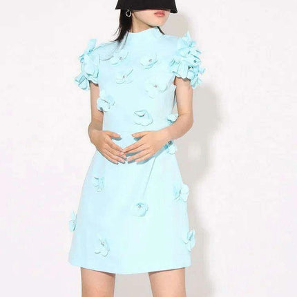 Chic Women's High-Waisted Mini Dress with Distinctive Patchwork and Embellishments