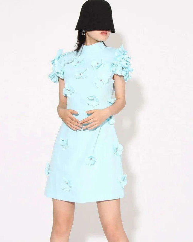 Chic Women's High-Waisted Mini Dress with Distinctive Patchwork and Embellishments