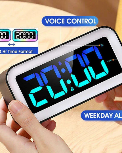 Vibrant RGB Sound-Activated Alarm Clock with Dual Alarm and Multi-Color Night Light for Stylish Home Decor