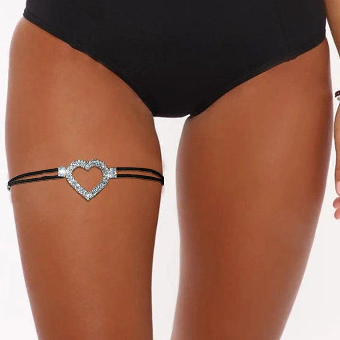 Rhinestone Heart Thigh Chain Jewelry with Elastic Harness