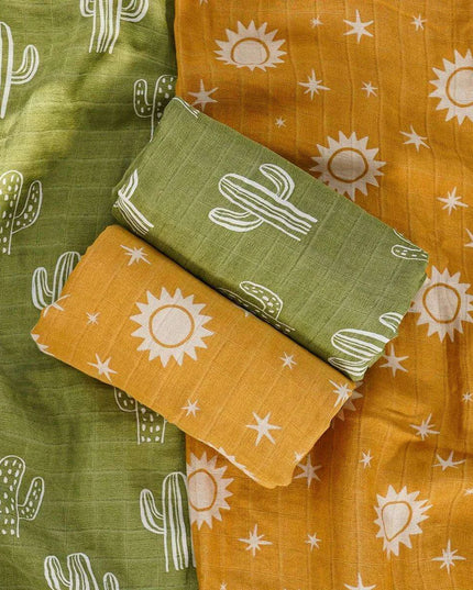 Eco-Friendly Bamboo Cotton Muslin Baby Swaddle and Wrap Set