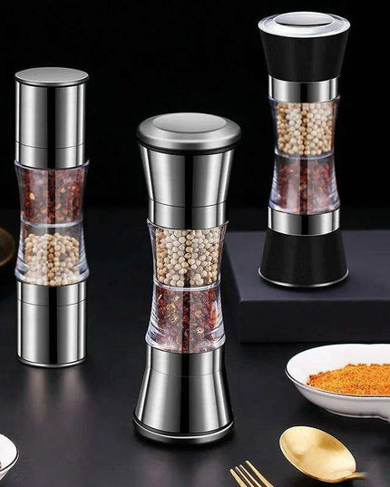 Stainless Steel Dual-Head Spice Grinder with Oversized Storage Compartment