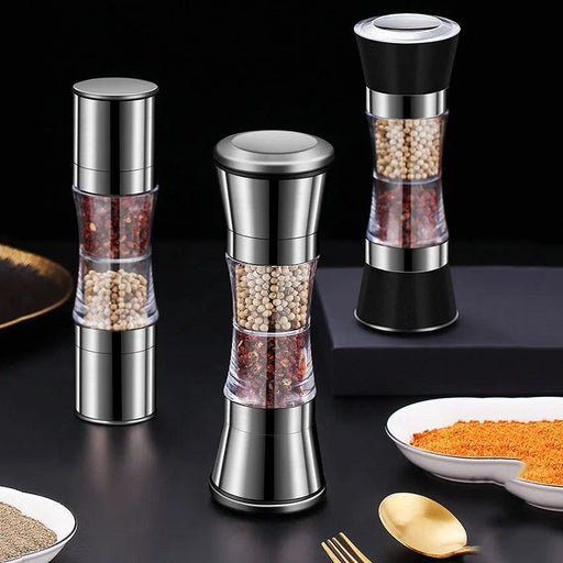 Stainless Steel Dual-Head Spice Grinder with Oversized Storage Compartment