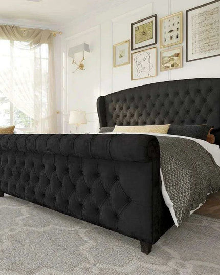 Opulent Handcrafted Velvet King Sleigh Bed - Sophisticated Style & Exceptional Comfort