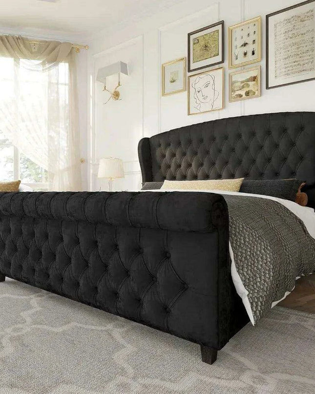 Opulent Handcrafted Velvet King Sleigh Bed - Sophisticated Style & Exceptional Comfort