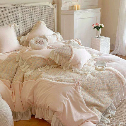 Elegant Rose Floral Wedding Bedding Set - Premium Cotton Duvet Cover with Korean Lace Design