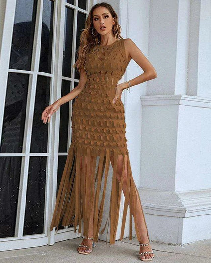 Chic White Tassel Bodycon Dress for Summer Soirees