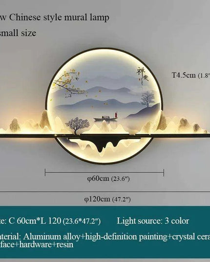 Sophisticated Circular LED Wall Art Light - Enrich Your Space with Traditional Chinese Landscape Aesthetics