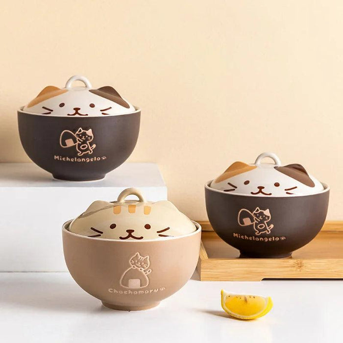 Charming Cartoon Cat Ceramic Bowl Set - A Playful Addition to Your Dining Collection