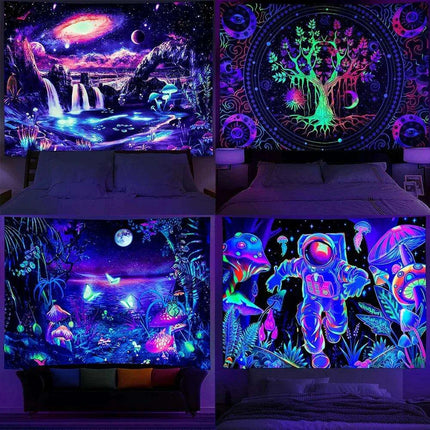 Neon Skull Tapestry Set - Eye-Catching UV Reactive Halloween Decor for Your Home