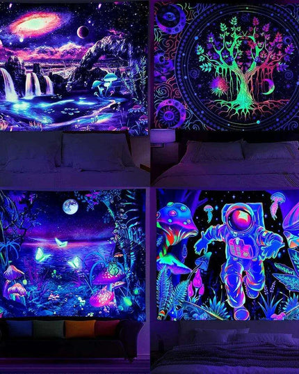 Neon Skull Tapestry Set - Eye-Catching UV Reactive Halloween Decor for Your Home
