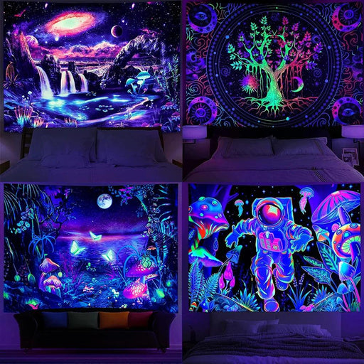 Neon Skull Tapestry Set - Eye-Catching UV Reactive Halloween Decor for Your Home