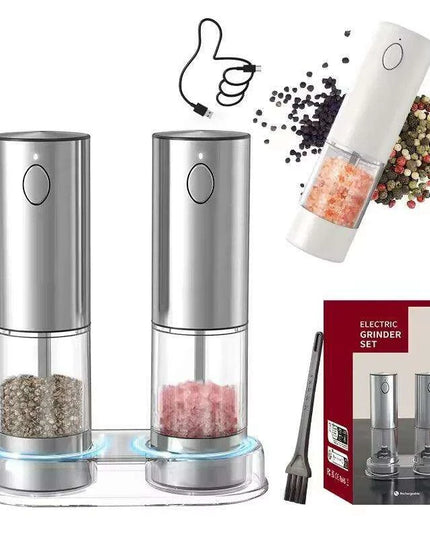 Automatic Rechargeable Salt and Pepper Grinder Duo with Adjustable Coarseness and Built-in LED Light
