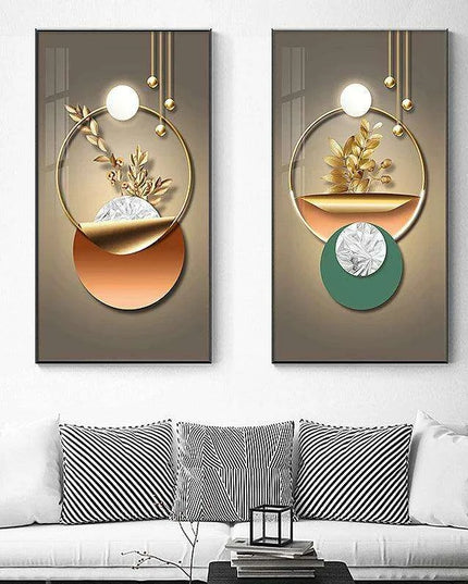 Golden Elegance: Captivating Abstract Geometric Canvas Art for Stylish Interiors