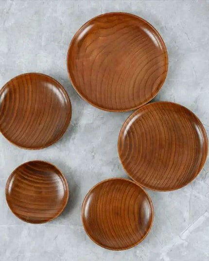 Stylish Unbreakable Acacia Wood Serving Plates - Versatile Round Dishes for Fruits, Snacks, and Desserts (10.5-17.5 Cm)