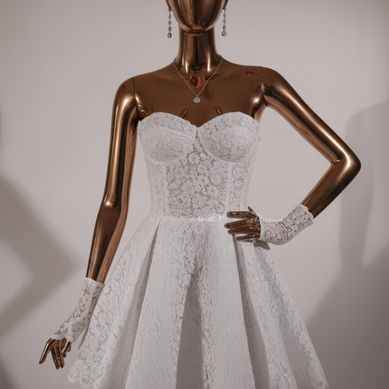 Strapless Lace Mini Wedding Dress — Structured Bodice, Custom & Plus Sizes