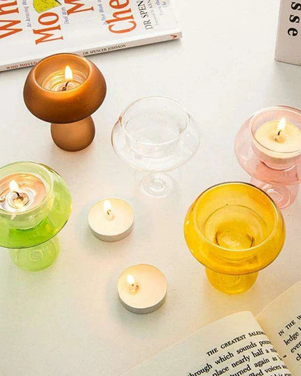 Whimsical Glass Mushroom Candle Holder for Elegant Home Decor and Events