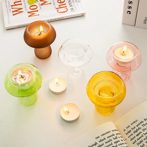 Whimsical Glass Mushroom Candle Holder for Elegant Home Decor and Events