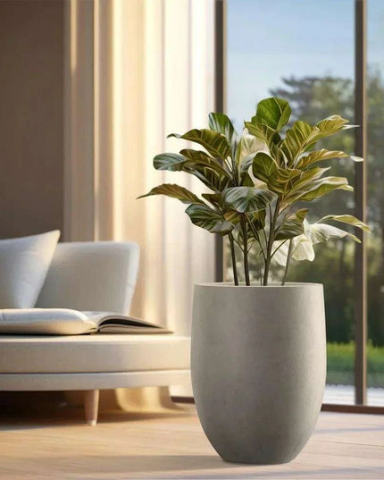 Contemporary Weathered Concrete Tall Planter with Smart Drainage System - Stylish Large Pot for Indoor and Outdoor Plants