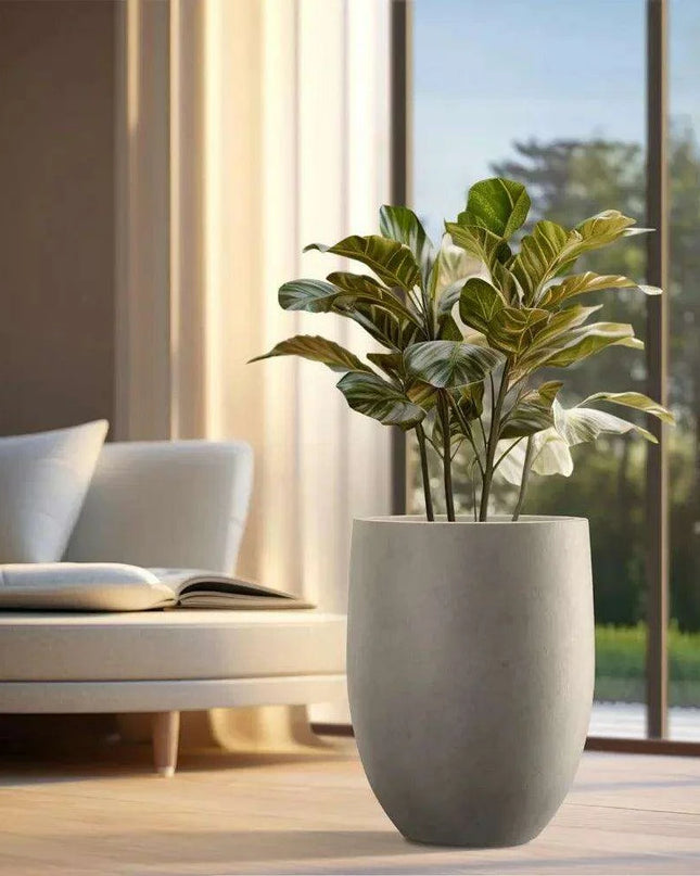 Contemporary Weathered Concrete Tall Planter with Smart Drainage System - Stylish Large Pot for Indoor and Outdoor Plants