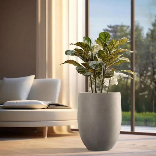 Contemporary Weathered Concrete Tall Planter with Smart Drainage System - Large Pot for Indoor/Outdoor Plants 21.7" H