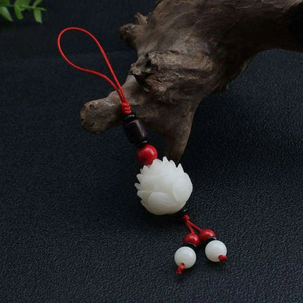 Bodhi Root Fortune Cat Paw Keychain - Traditional Chinese Lucky Amulet