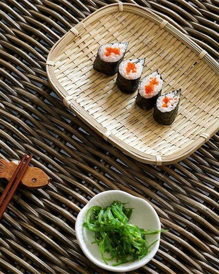 Sophisticated Bamboo Sushi and Sashimi Serving Set with Decorative Accents