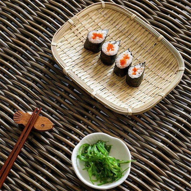 Sophisticated Bamboo Sushi and Sashimi Serving Set with Decorative Accents