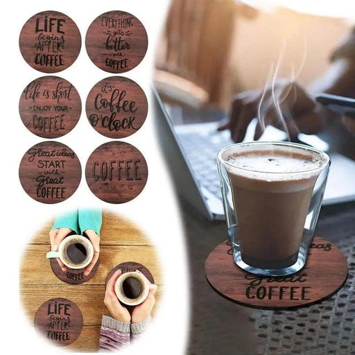 Charming Vintage Wood Coaster Set - 6 Round Drink Protectors for Home and Bar Elegance