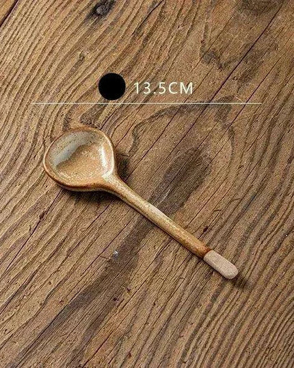 Elegant Japanese Stoneware Soup Spoon with Long Ergonomic Handle for Refined Dining