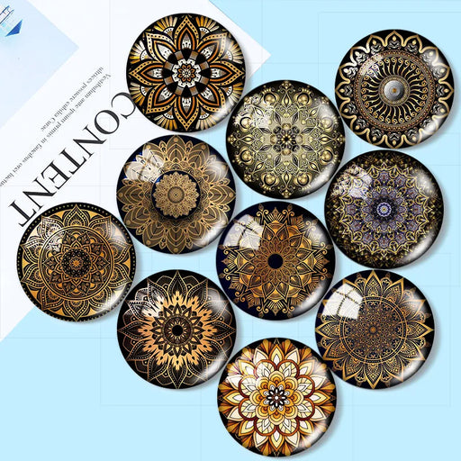 Golden Blossom Glass Cabochon Collection - 10 Pieces for DIY Jewelry Making with Versatile Sizes and Timeless Design