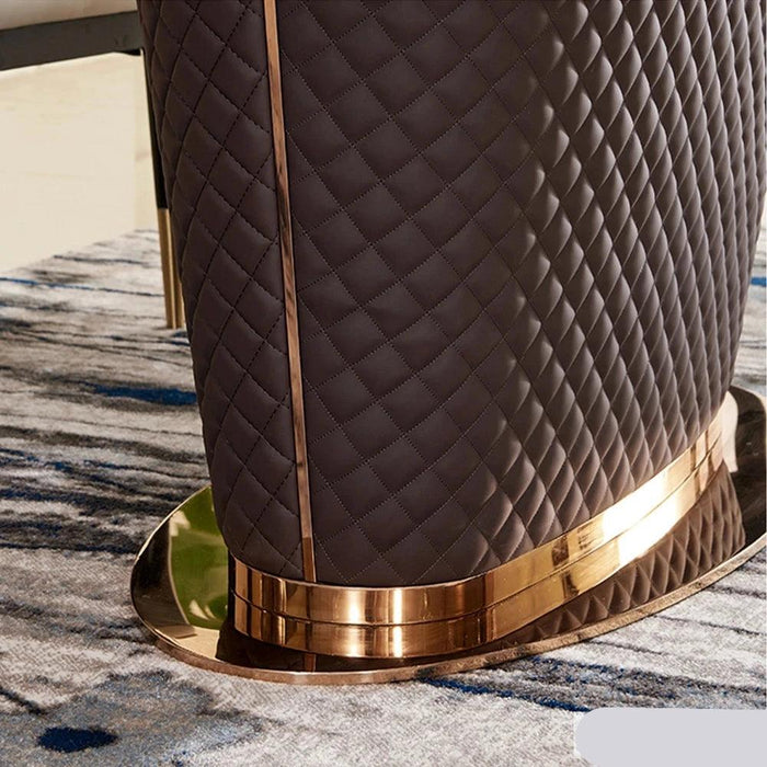 Genuine Leather Chairs & Elegant Marble Table with Stainless Steel Accents