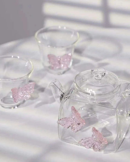 Charming Chinese Butterfly Teapot and Glassware Set for Tea and Cocktails