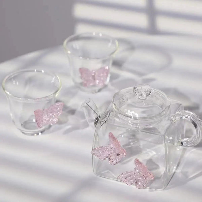 Charming Chinese Butterfly Teapot and Glassware Set for Tea and Cocktails