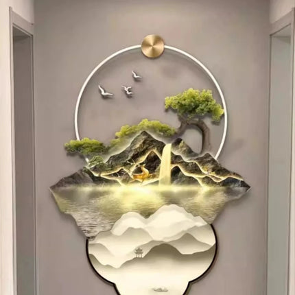 Flowing Water Wealth Illuminated Entrance Mural with Light