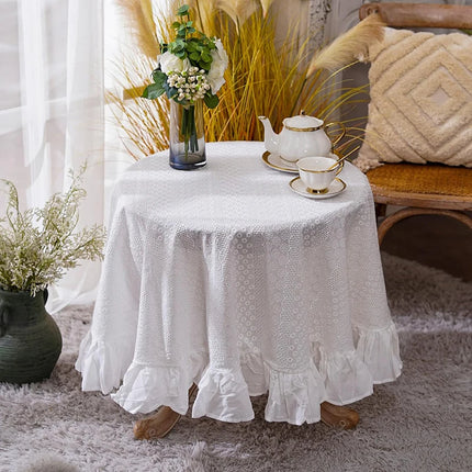 White Cotton Ruffled Lace Tablecloth