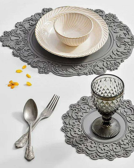 Elegant Embossed Flower Silicone Placemats - Enhance Your Dining Experience