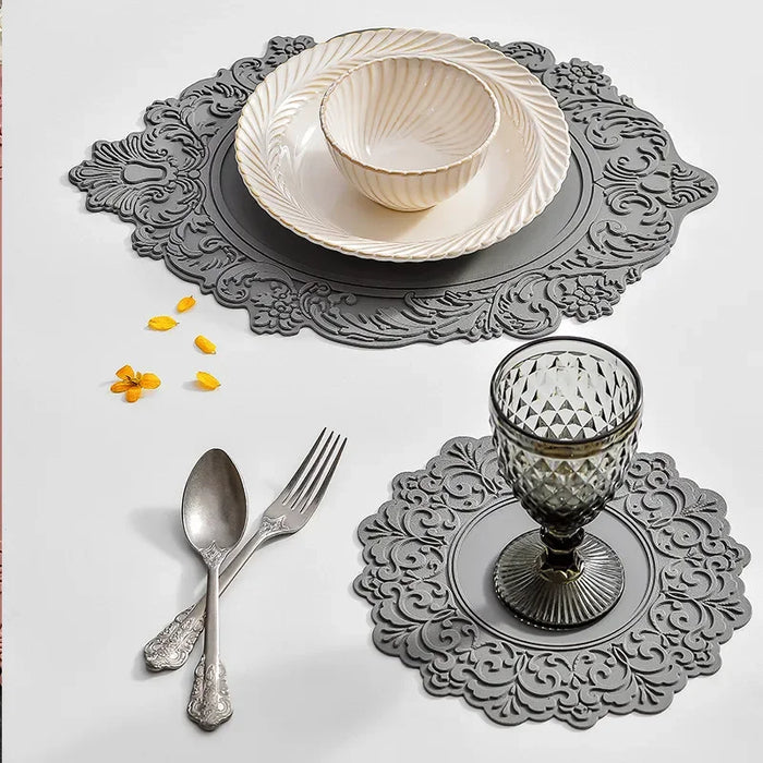 Embossed Elliptic Flower Silicone Placemat Set for Stylish Table Settings