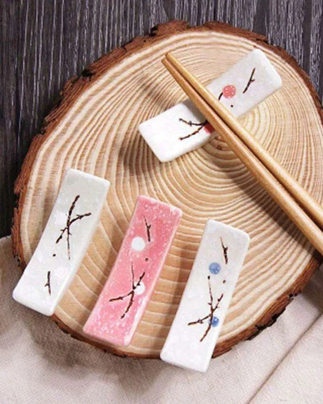 Elegant Japanese Plum Blossom Ceramic Chopstick Rest for Stylish Dining