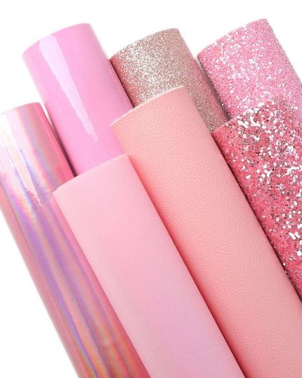 Sparkling Pink Faux Leather Crafting Set - 7 Glitter Sheets, 20x33cm Each