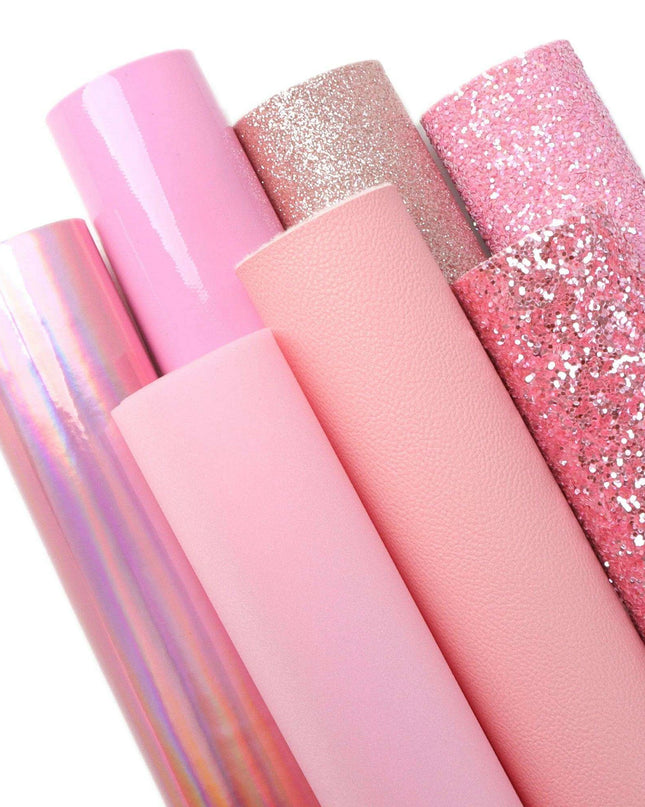 Sparkling Pink Faux Leather Crafting Set - 7 Glitter Sheets, 20x33cm Each